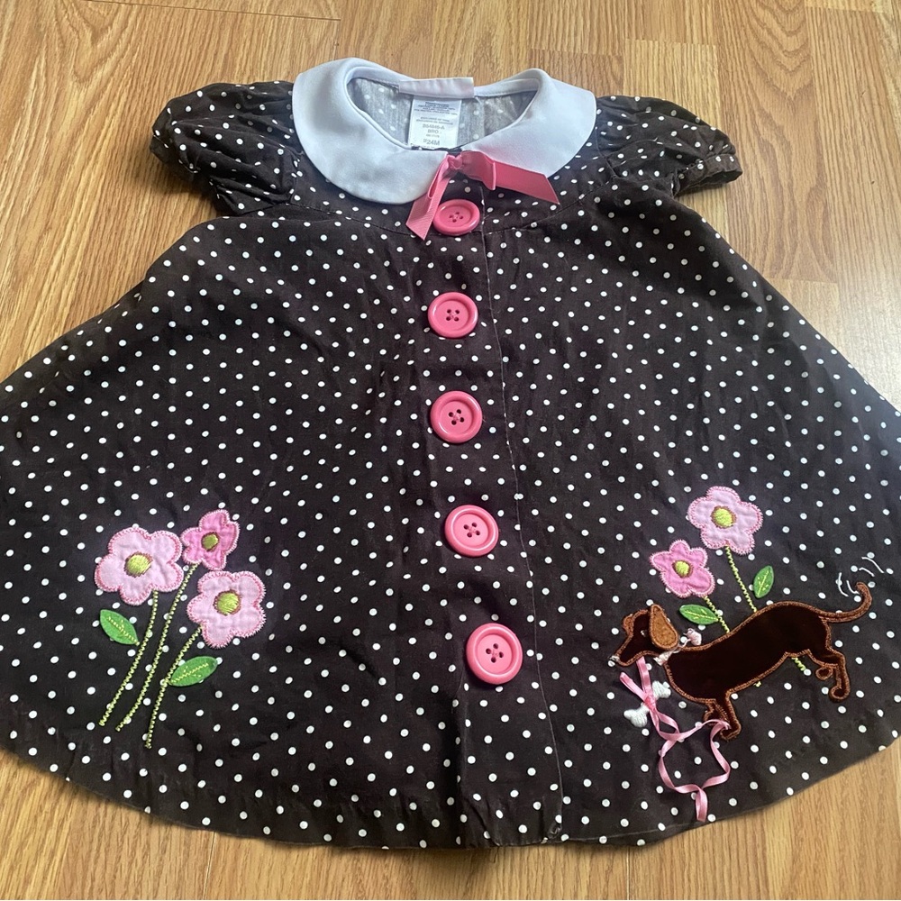 Bonnie Baby Y2K Dress “Polka Dot/ Dachshund” 18 months SOME STAINING ON COLLAR